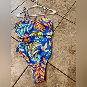 NWT Cupshe Blue and Orange Tropical Swimsuit